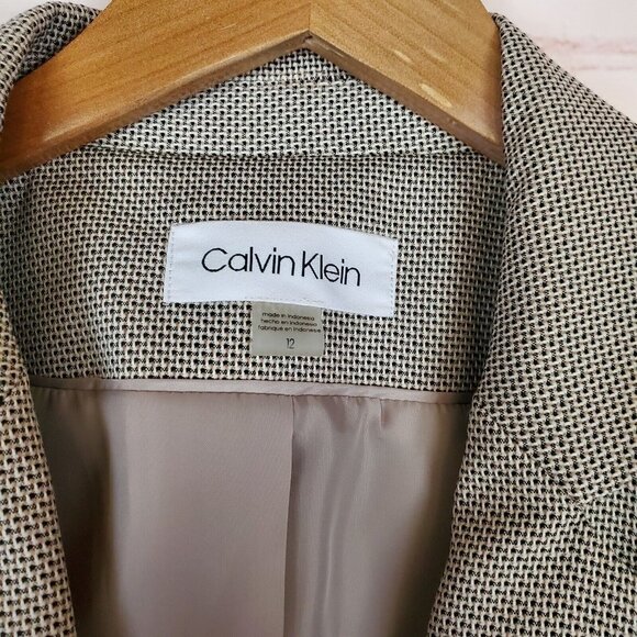 NEW Calvin Klein Womens Textured One-Button Blazer Jacket Sz 12 Neutral Tan Blk - Picture 6 of 16
